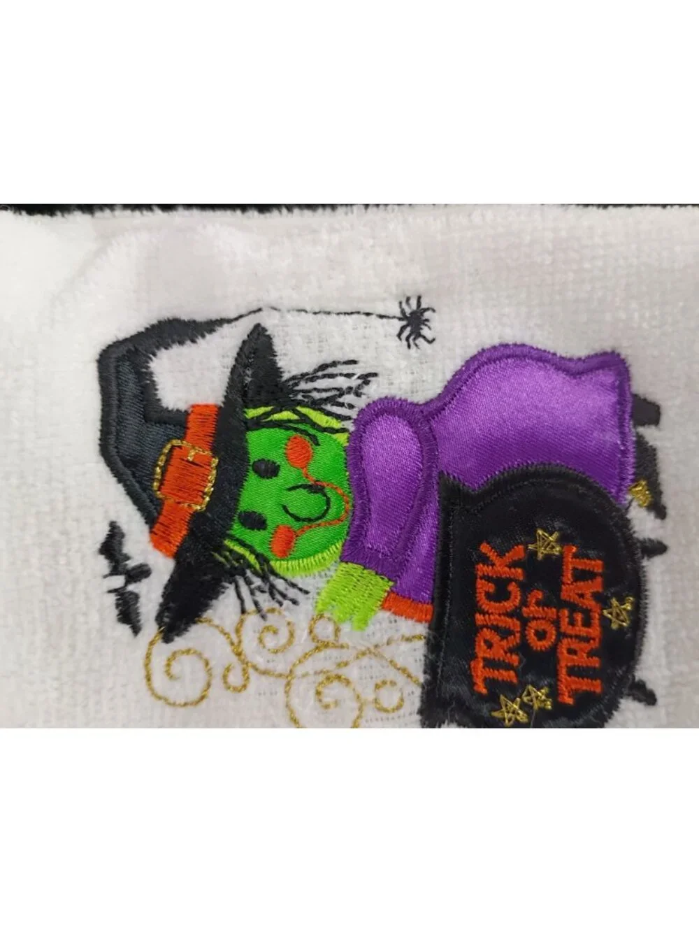 Serafina Home Halloween Embroidered Cotton Hand Towels With Black Cat & Witch De